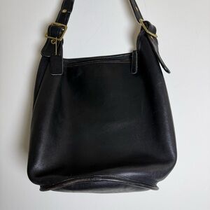Coach Vintage Black Leather Bucket Bag with Gold Buckles